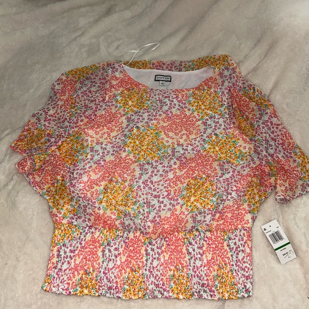 Women's Floral Top - Pink and Yellow size large - Picture 3 of 6
